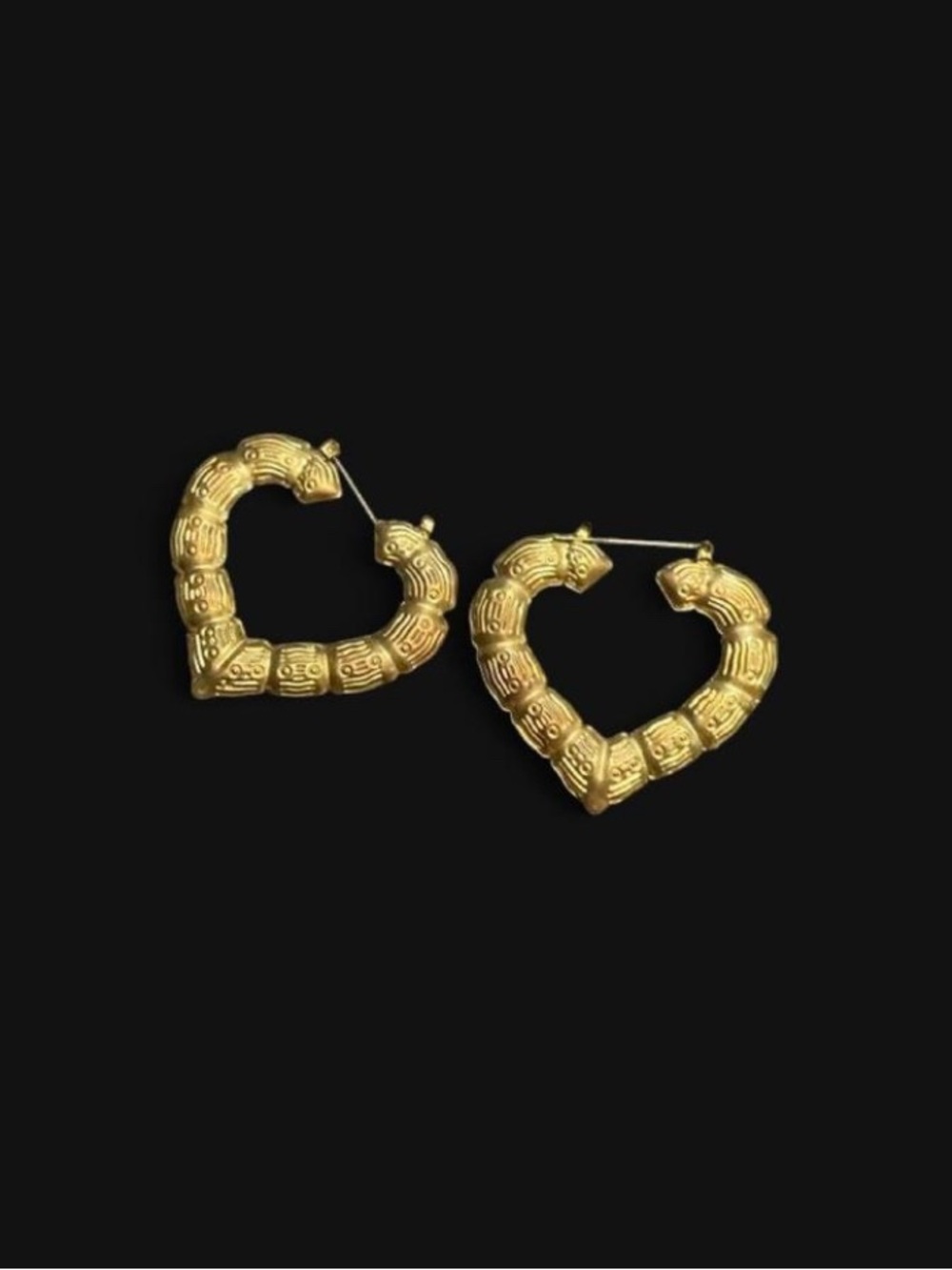 Gold Heart Bamboo-Style Hoop Earrings - Women Jewelry